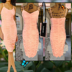 bebe Square Neck Adjustable Straps Ruched Dress US Size Small